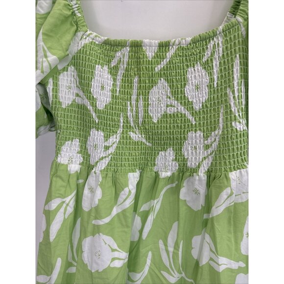 Sabo Allani Midi Dress Green and White Floral Smocked Size 8 US Large - Picture 6 of 10